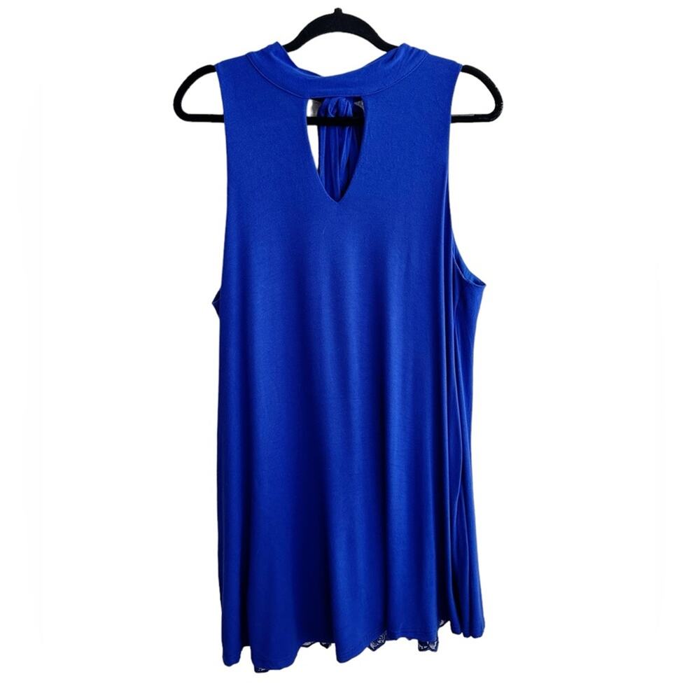 Umgee Jersey Swing Shift Dress Sleeveless Tie Back Lined Peekaboo Lace